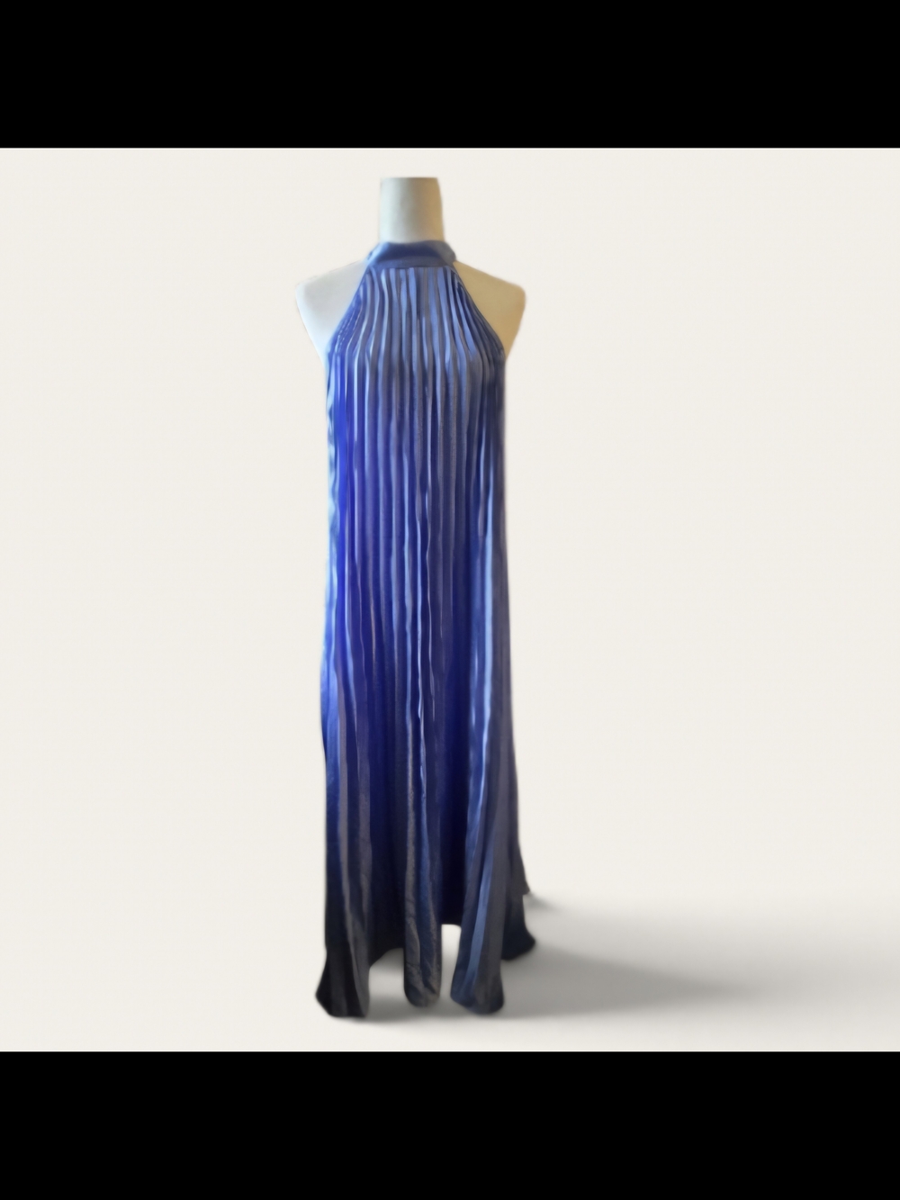 Blue Halter Pleated Ombre Maxi Dress